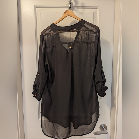 Black 3/4 sleeves sheer tunic - Picture 2 of 2